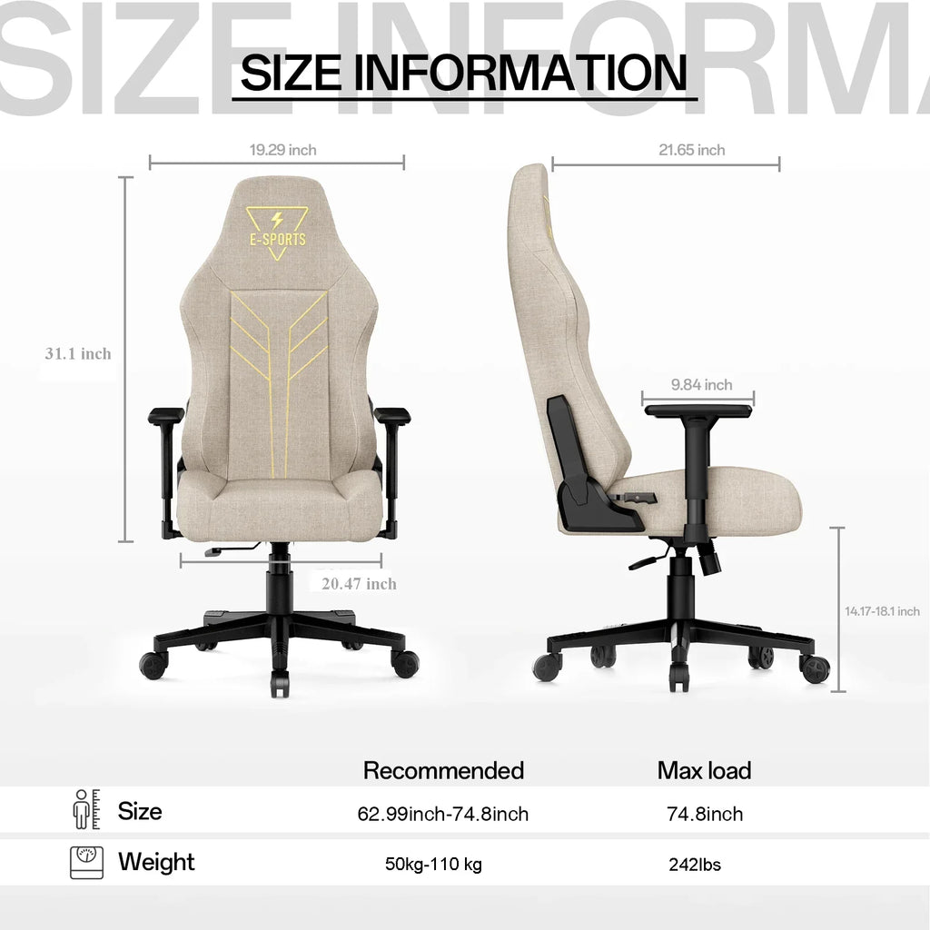 Bigzzia High Back Ergonomic Gaming Chair With 3D Armrests, Beige