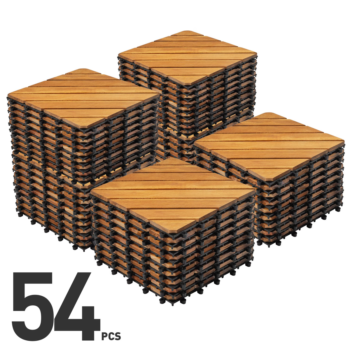 TrumanPick 27 PCS Interlocking Acacia Wood Deck Tiles, 12 in L x 12 in W, Brown Diagonal