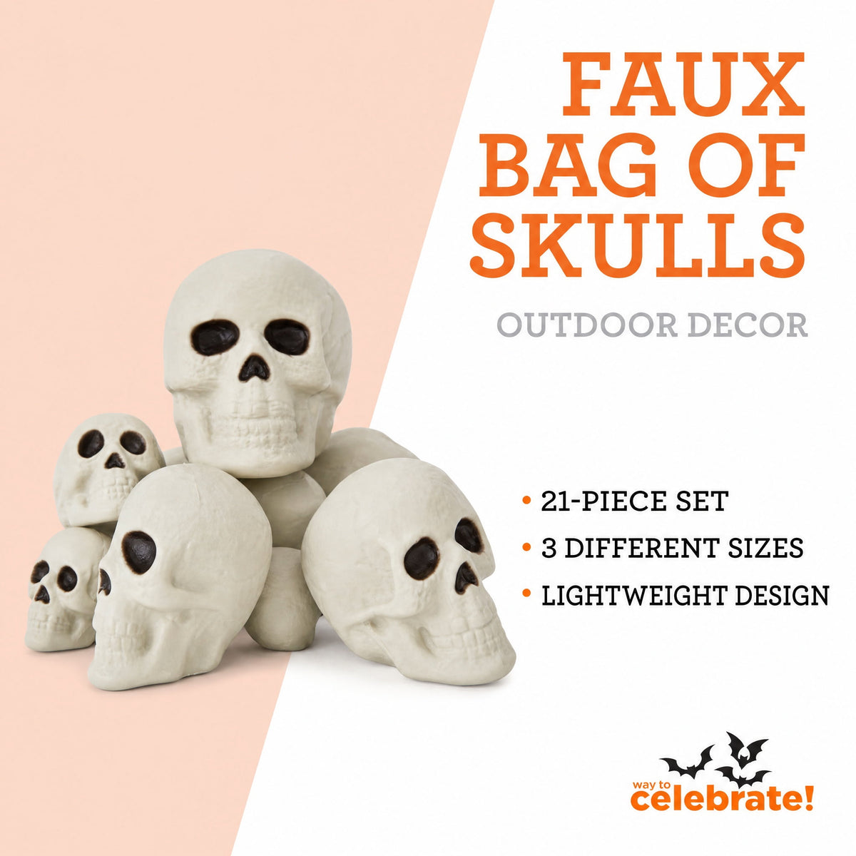 Faux Bag of Skulls, 21 Pieces, Halloween by Way To Celebrate