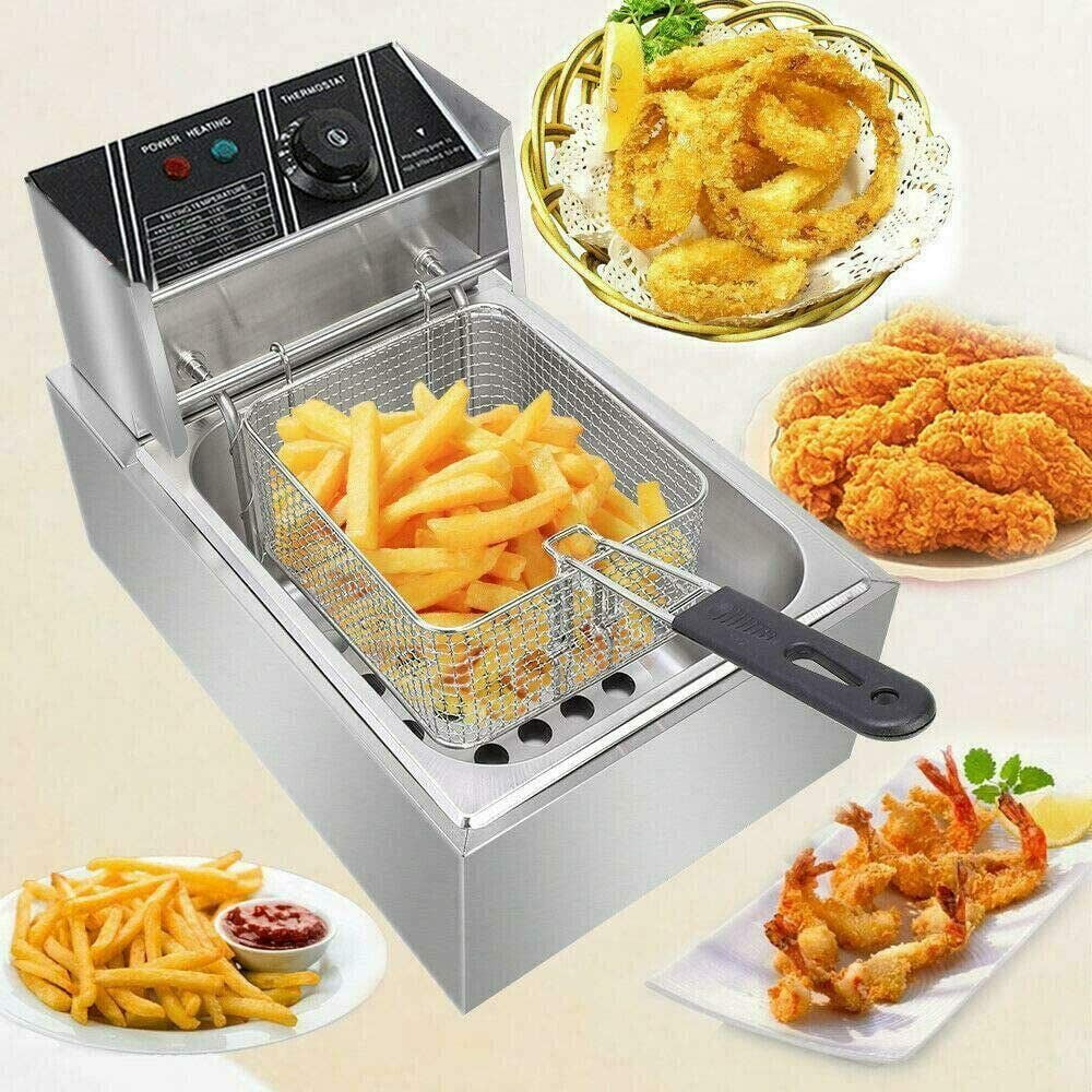 denest 5kW Large Single-Tank Electric Deep Fryer With Fry Basket - 6/12L