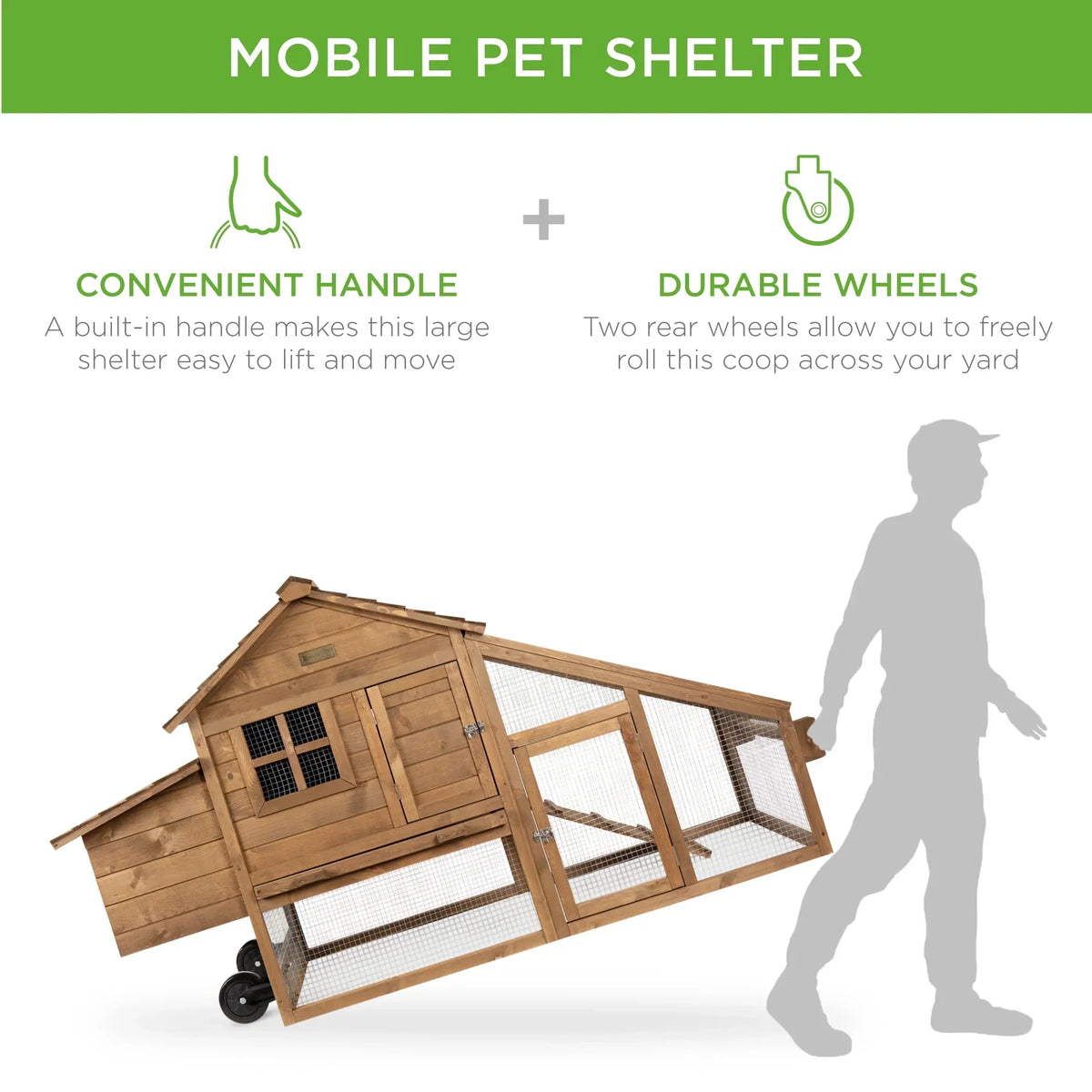 Best Choice Products Mobile Fir Wood Chicken Coop Tractor, 70in, Wheels, 2 Doors, Nest Box, Removable Tray