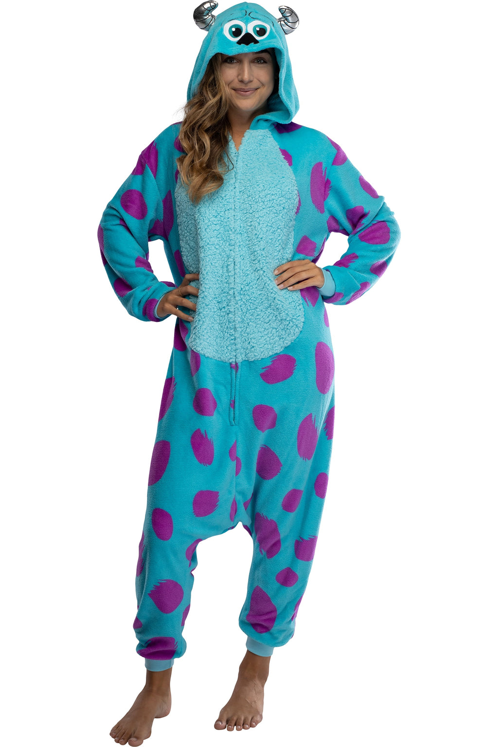 Disney Monsters Inc. Adult Sulley Kigurumi Sherpa Fleece Cosplay Costume One-Piece Union Suit (L/XL)