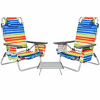 2-Pack 5-Position Outdoor Folding Backpack Beach Chairs With Side Table Set