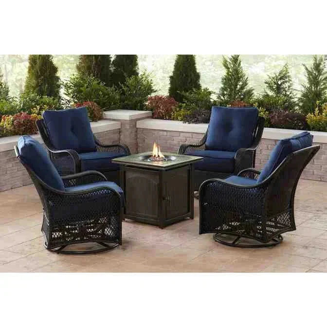 5-Piece Steel Patio Fire Pit Seating Set With Swivel Gliders - Orleans Collection