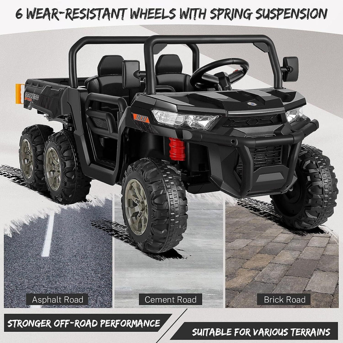24V 6-Wheel UTV Ride-On With Dump Bed And 4WD Power