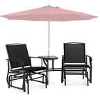 2-Person Double Swing Glider Chair With Glass Table, Steel And Fabric - 77in x 34in x 36in