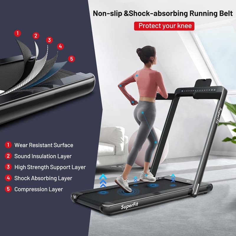 2 In 1 Folding Treadmill, 2.25 HP, 40 in x 16 in Running Area, Dual Display And App Control