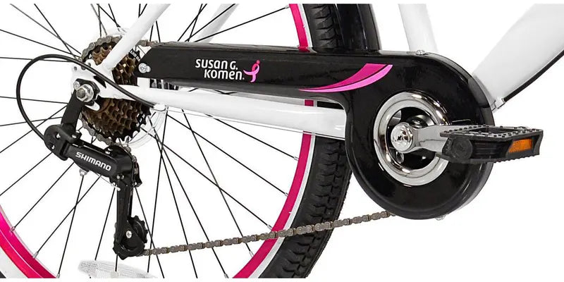 Kent Bicycles Girls' 24 in 7-Speed Cruiser Bike, Pink/White/Black, Steel Frame - 62481