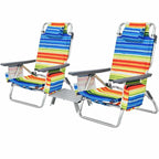 2-Pack 5-Position Outdoor Folding Backpack Beach Chairs With Side Table Set