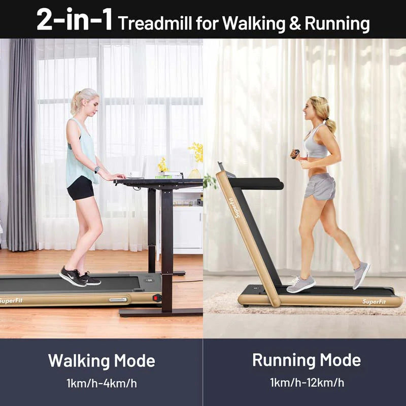 2 In 1 Folding Treadmill, 2.25 HP, 40 in x 16 in Running Area, Dual Display And App Control
