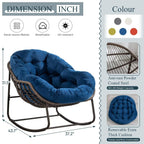 Outdoor Papasan Rocking Chair With Thick Cushion, Grey - 43.70in D x 37.20in W x 31.50in H