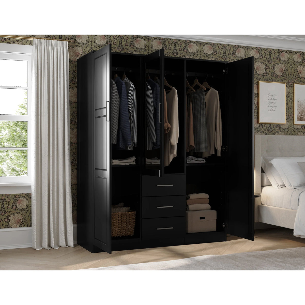 Palace Imports Solid Wood 3-Door Wardrobe Armoire, 56 inch - Cosmo