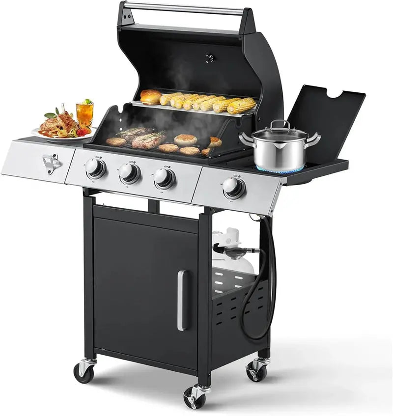 MELLCOM 4-Burner Propane Gas Grill, 44,000 BTU, Black - BBQ-4+1