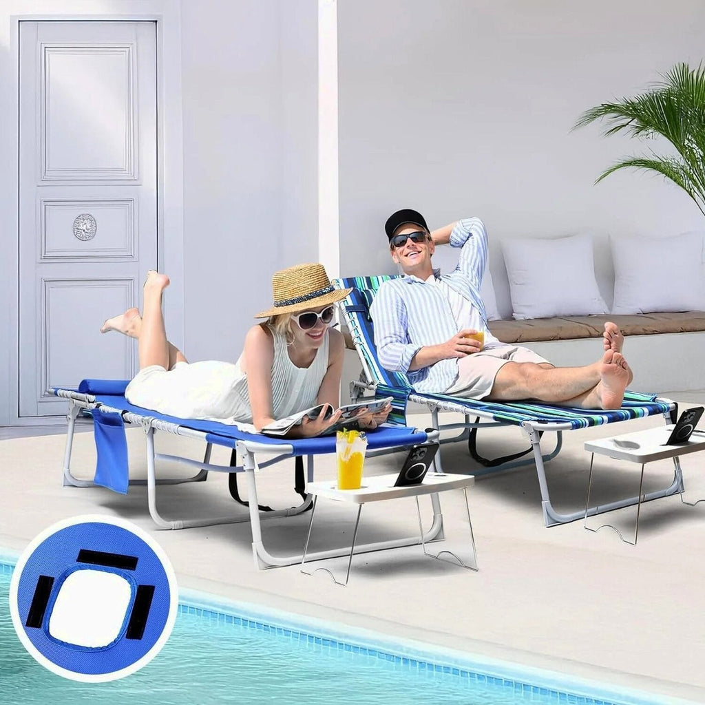 Yestomo 3-In-1 Outdoor Tanning Lounge Chair, 5-Position Recliner, 330lbs, Blue