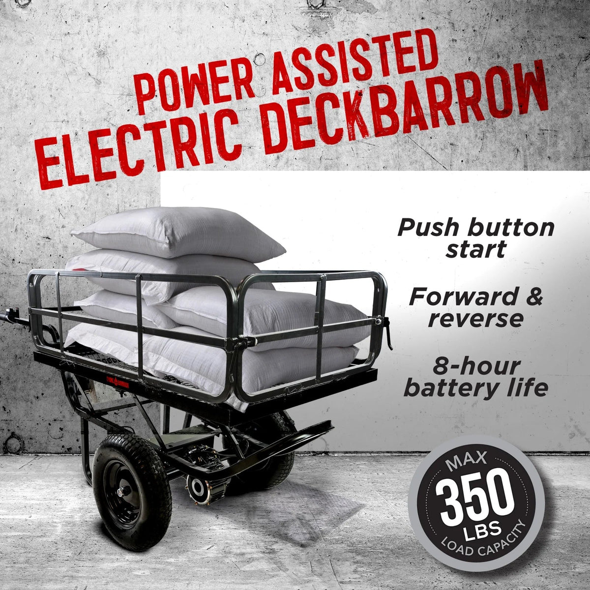Chore Warrior Electric Wheelbarrow Powered Utility Cart, 350 LBS Capacity, Metal Mesh Deck, 8 Hour Battery Life
