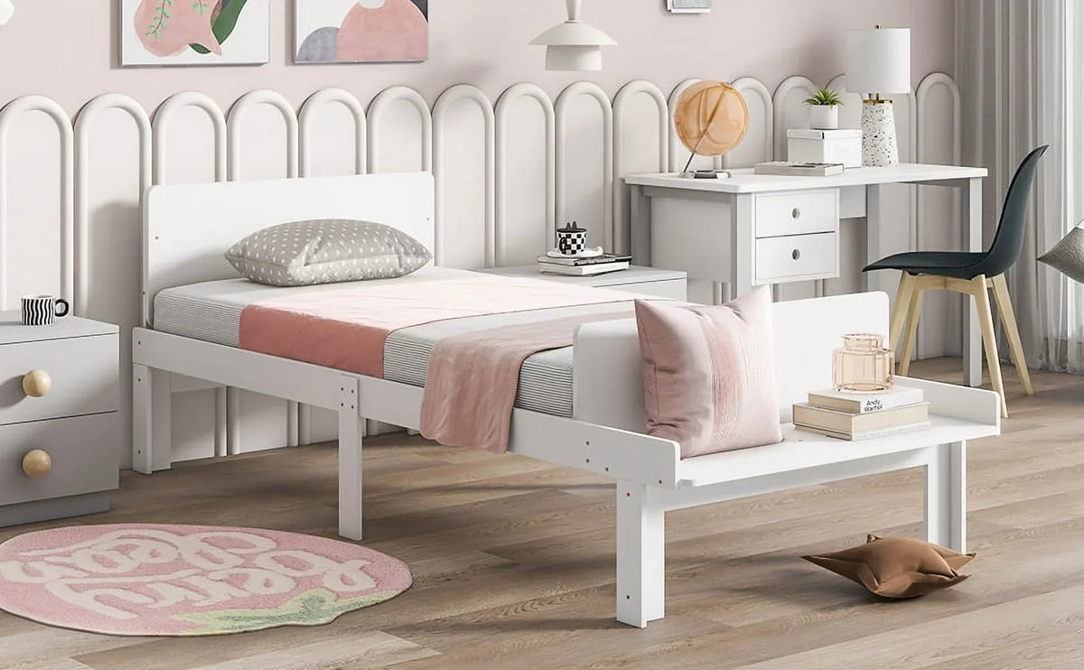 White Twin Bed With Footboard Bench