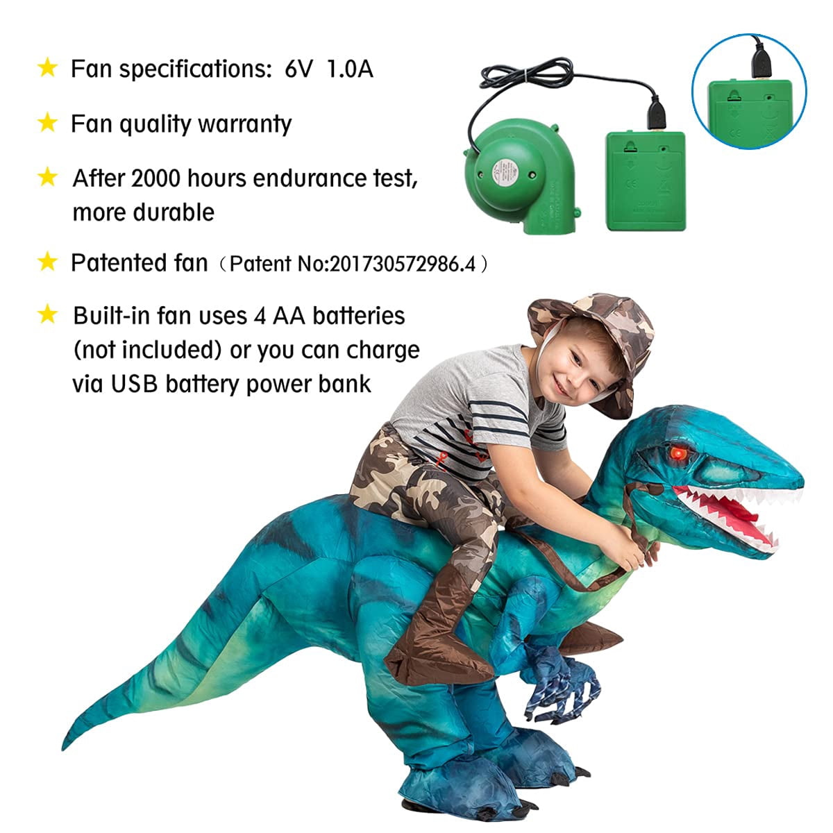GOOSH 55 inch Halloween Costume Inflatable Dinosaur Costume, Toddler Dinosaur Costume Blow Up Dinosaur Costume Kids Size, Funny Halloween Costumes for Boys Girls Halloween Cosplay