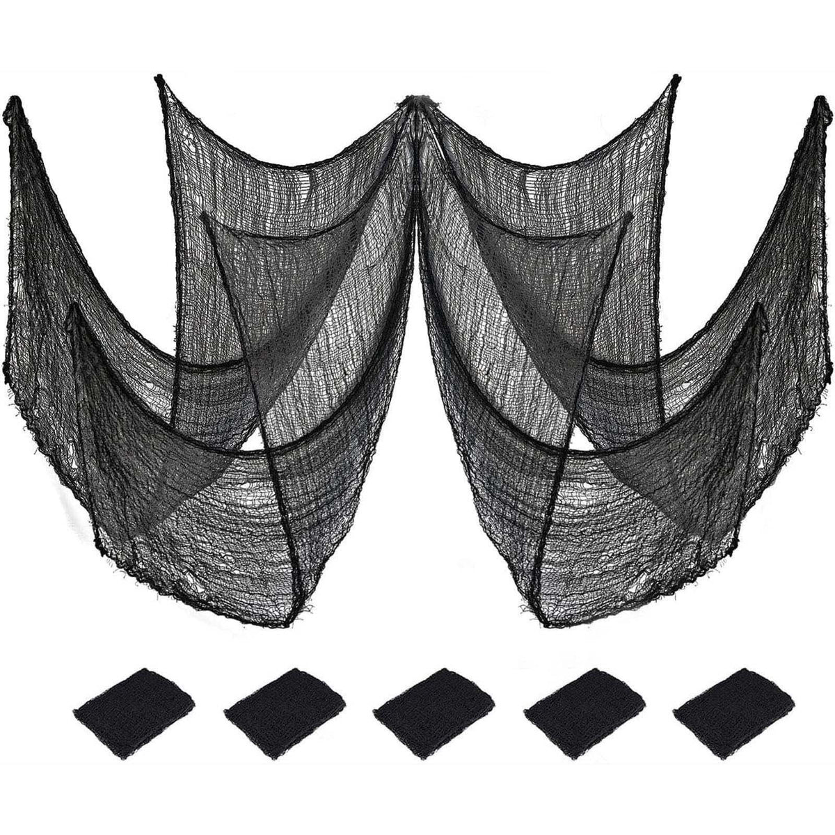 5 Pack Halloween Decorations, Kabnic Halloween Gauze - Black Creepy Cloth for Indoor & Outdoor Halloween Decor, Haunted Houses, Gardens, Front Doors & Spider Web Decorations, 30"W x 72"L