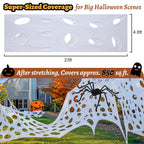Yalumo 850 Sqft Spider Web Giant Beef Netting Halloween Decorations, 23 x 4.6Ft Pre-Cut Gauze Stretchy Spider Webs Glow Under Blacklight