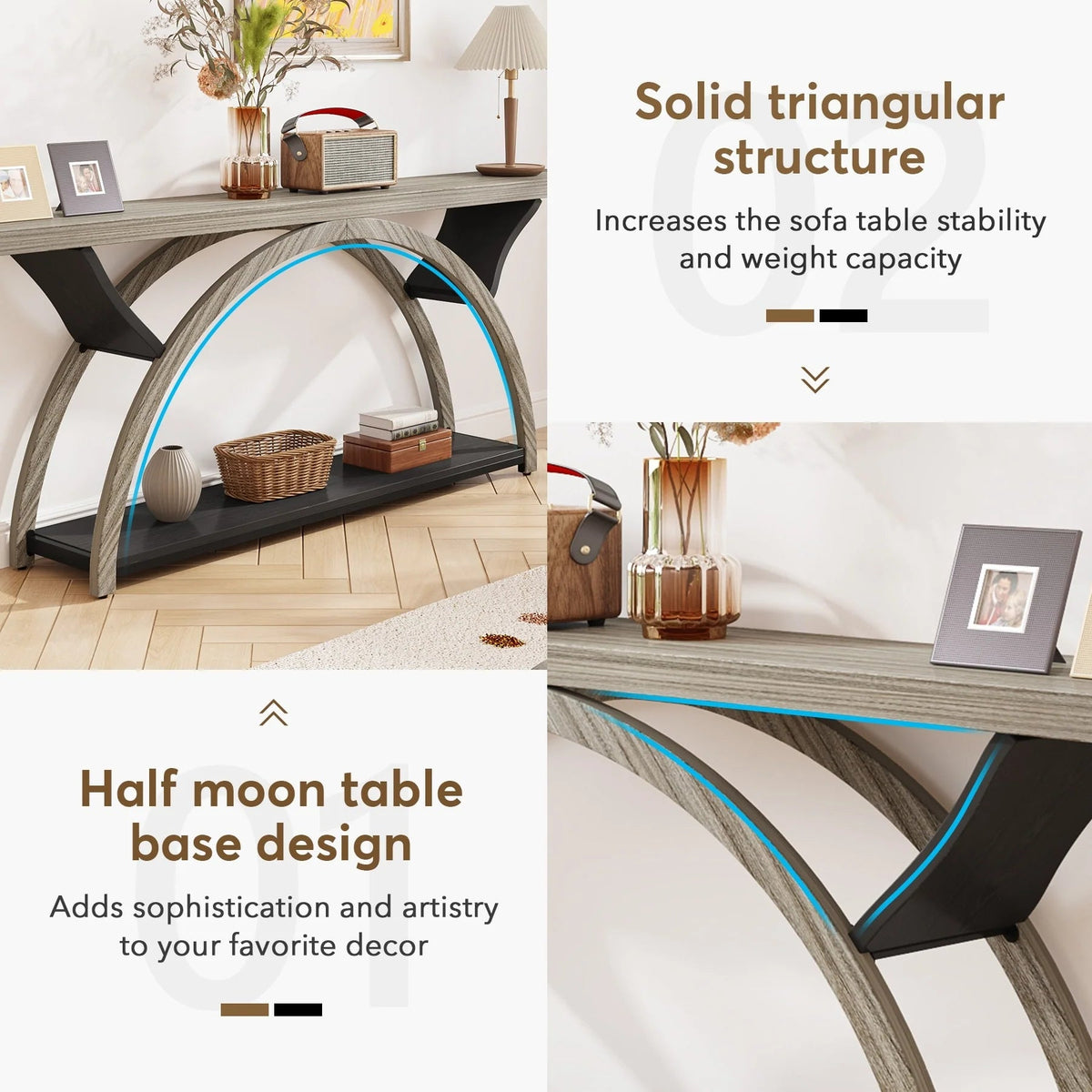 2-Tier Slim Console Sofa Table, Engineered Wood and Metal - 11.81 in D x 70.87 in W x 33.46 in H