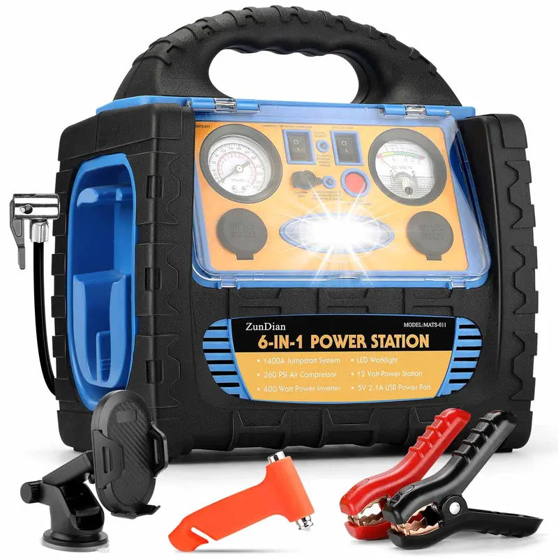 ZunDian 1400 Amp Battery Jump Starter With Air Compressor, 110V 400W Inverter - ZUNDIAN