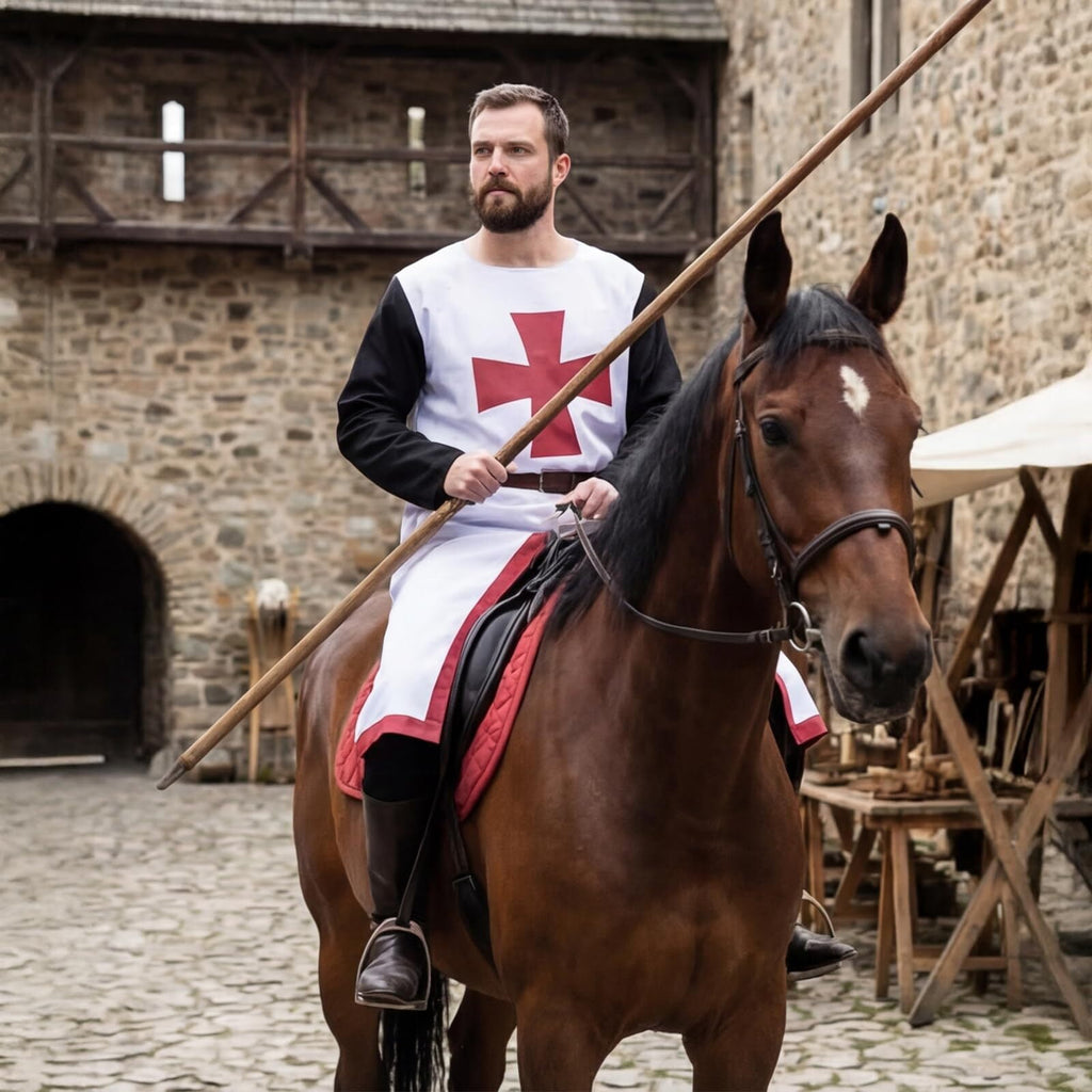 VZQI Men's Medieval Crusader Costume Set, Knights Templar Tunic with Belt for Halloween Renaissance Cosplay
