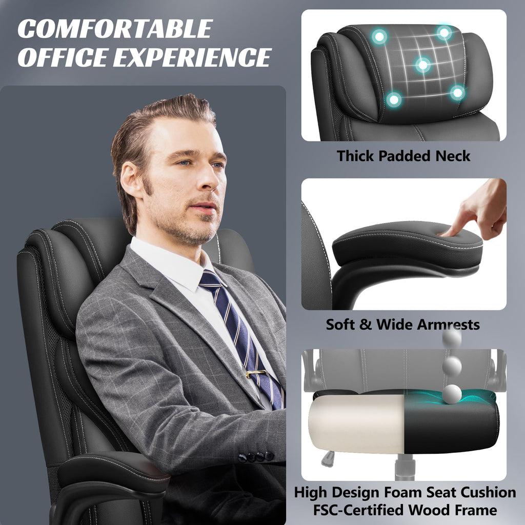HeroSet Big And Tall Executive Office Chair With PU Leather, 400 lbs Capacity