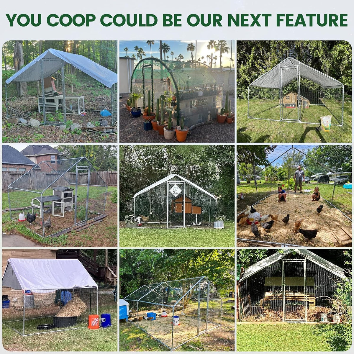 CHIKENCOOP Large Walk-In Metal Chicken Coop With Run, Solar Light And UV Cover - 2-Unit Coop