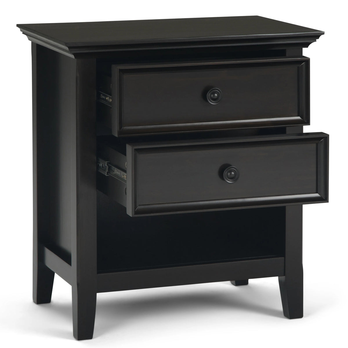 Solid Wood Nightstand With 2 Drawers And Open Shelf, 16 in D x 24 in W x 26 in H
