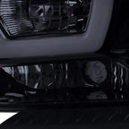 DRL LED Light Bar Projector Headlights, 1 Pair, Gloss Black Housing, Smoke Lens - 2011-2014 Dodge Charger