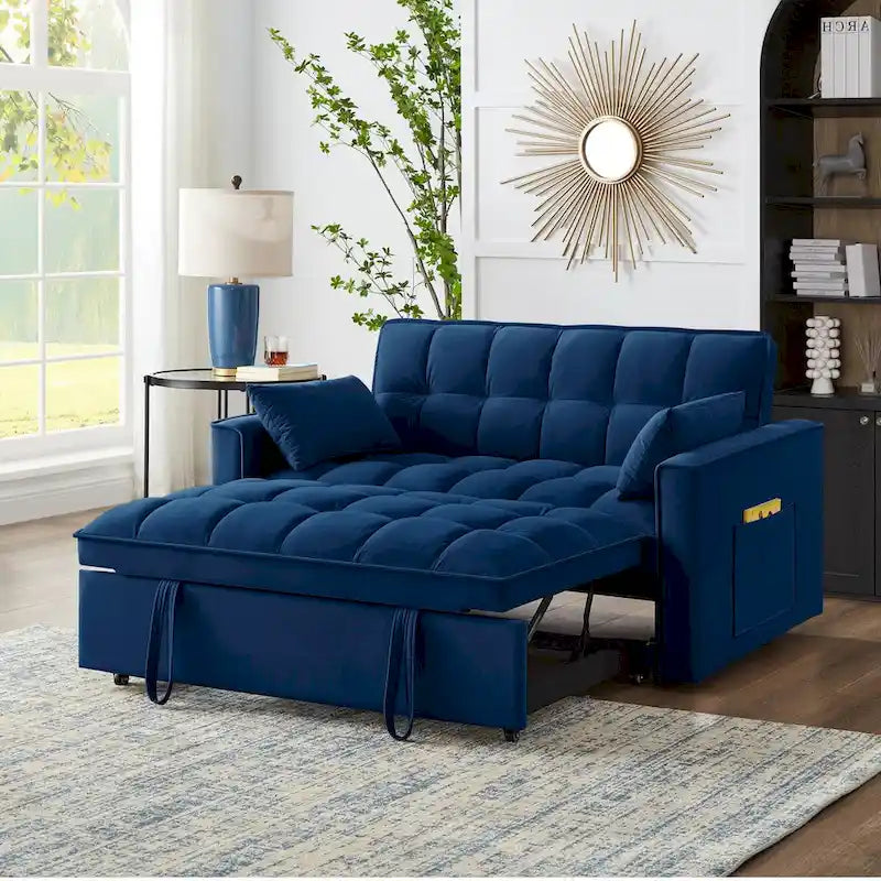 4-in-1 Velvet Pull-Out Sleeper Sofa Bed Loveseat With Reclining Backrest And 2 Side Pockets