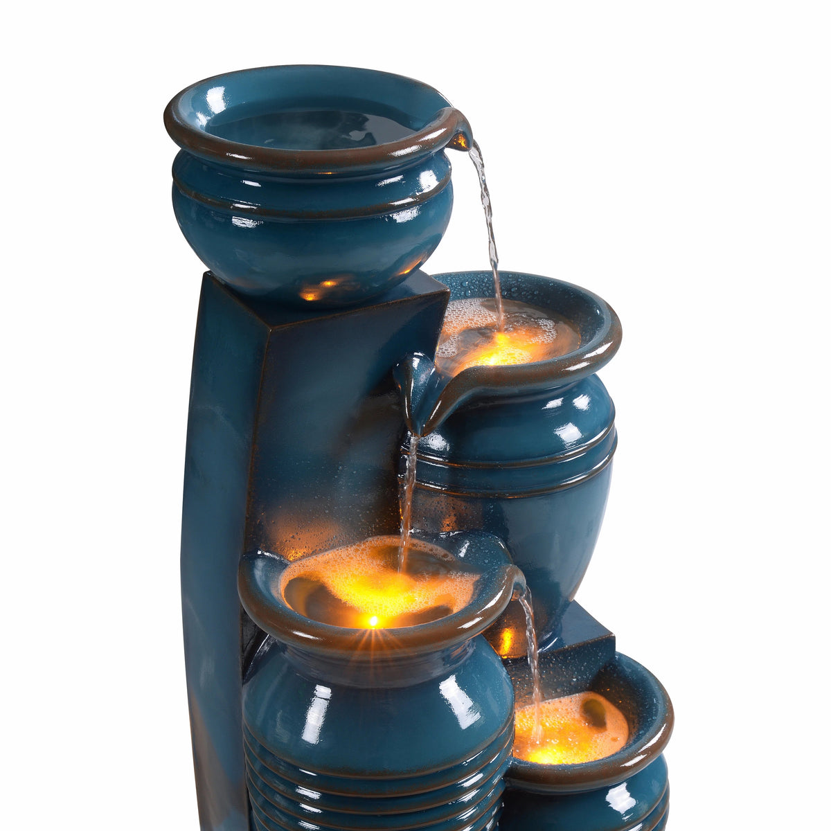 Teamson Home 28.74 in Solar 4-Tier Cascading Bowl Water Fountain With LED Lights - Navy