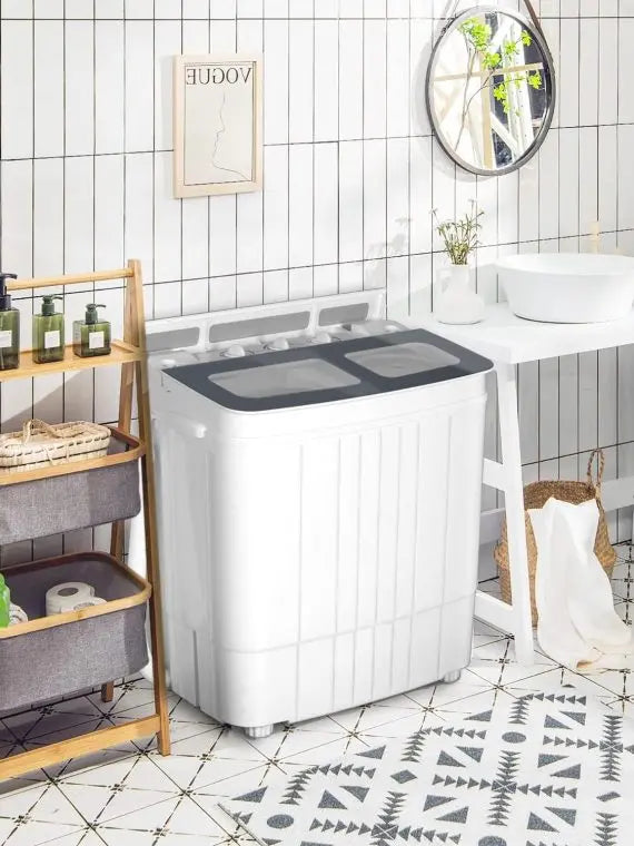 Portable Twin Tub Washing Machine With Spin Dryer, 14.5 lbs, Gray/Blue
