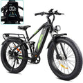 Adult Electric Bike 1000W 48V 17.5AH, 26 Fat Tire, Full Suspension, 28MPH, 7 Speed, 60Miles Range, Black