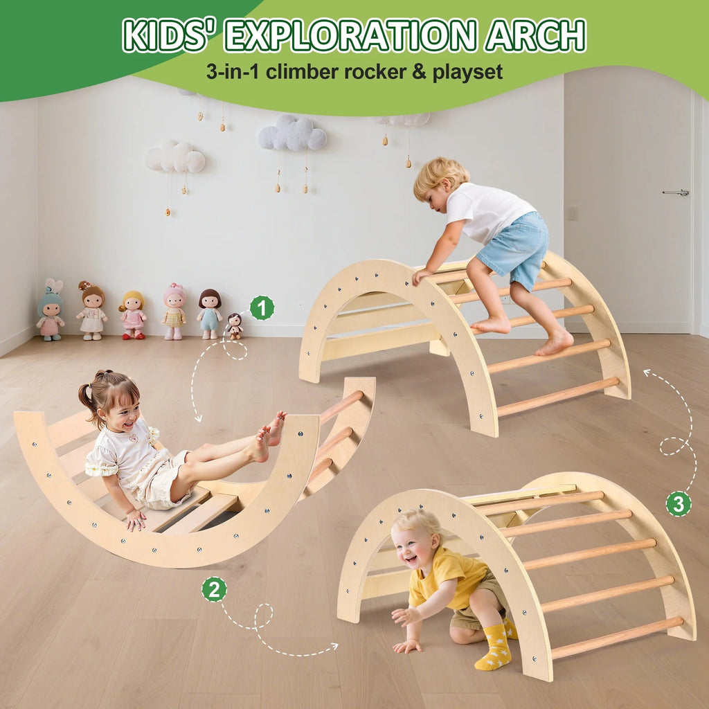 Lookfly 8-in-1 Foldable Pikler Triangle Climbing Set With Ramp - Natural-Color Or Multicolor