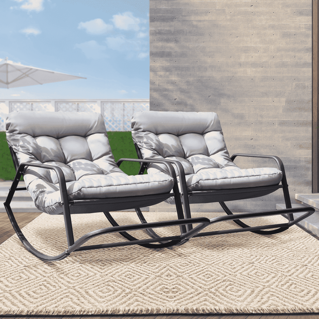 RADIATA Oversized Wicker Papasan Rocking Recliner With Footrest, 450 lbs, Beige