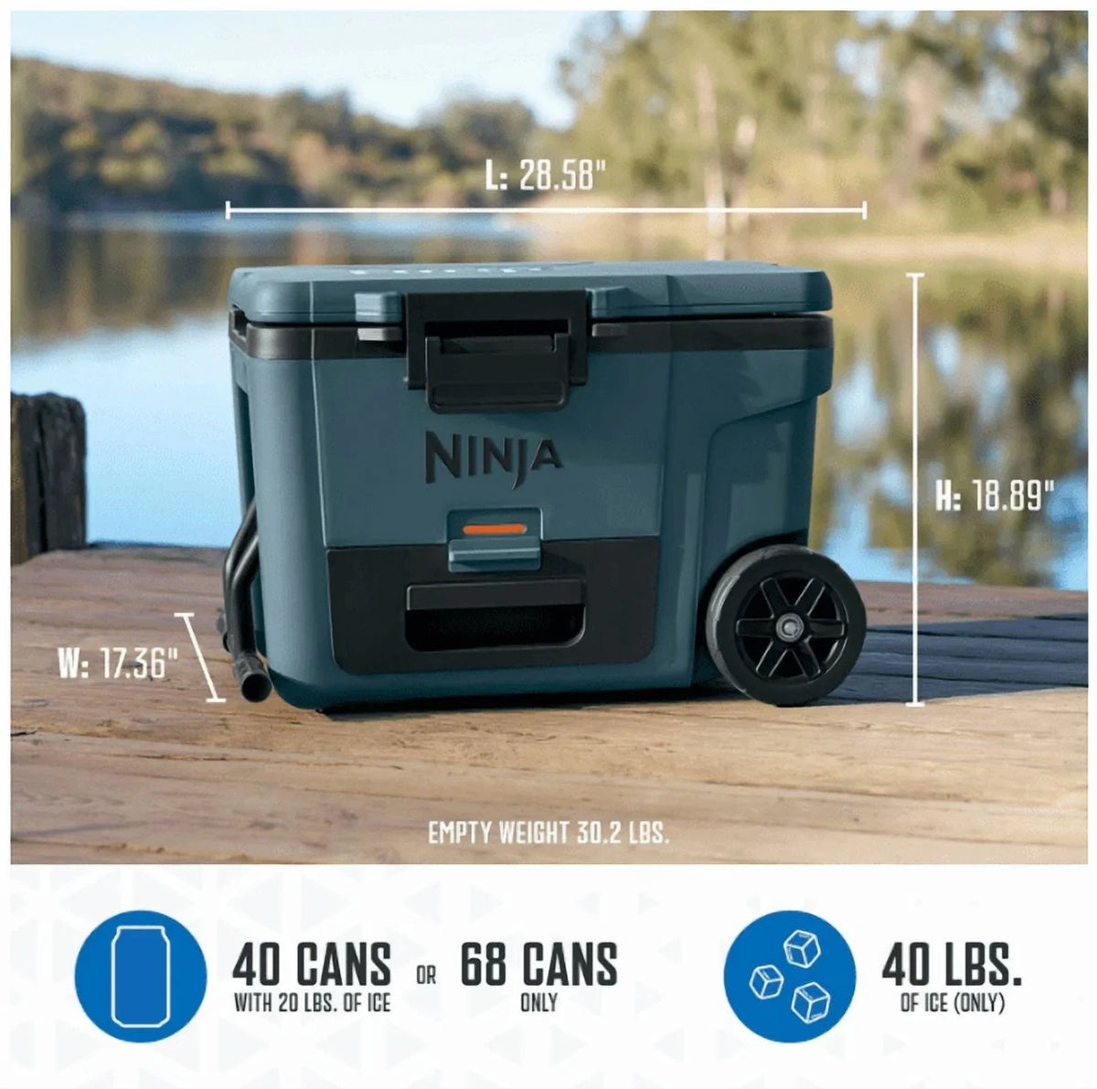 Ninja FrostVault 45QT Wheeled Cooler, Ocean Blue - FB245AOB
