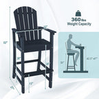 Outdoor HDPE Tall Adirondack Counter Height Bar Stool With Armrests And Footrest - 30Quot