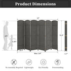 Freestanding Folding Woven Fiber Room Divider Privacy Screen - 6 Ft Tall