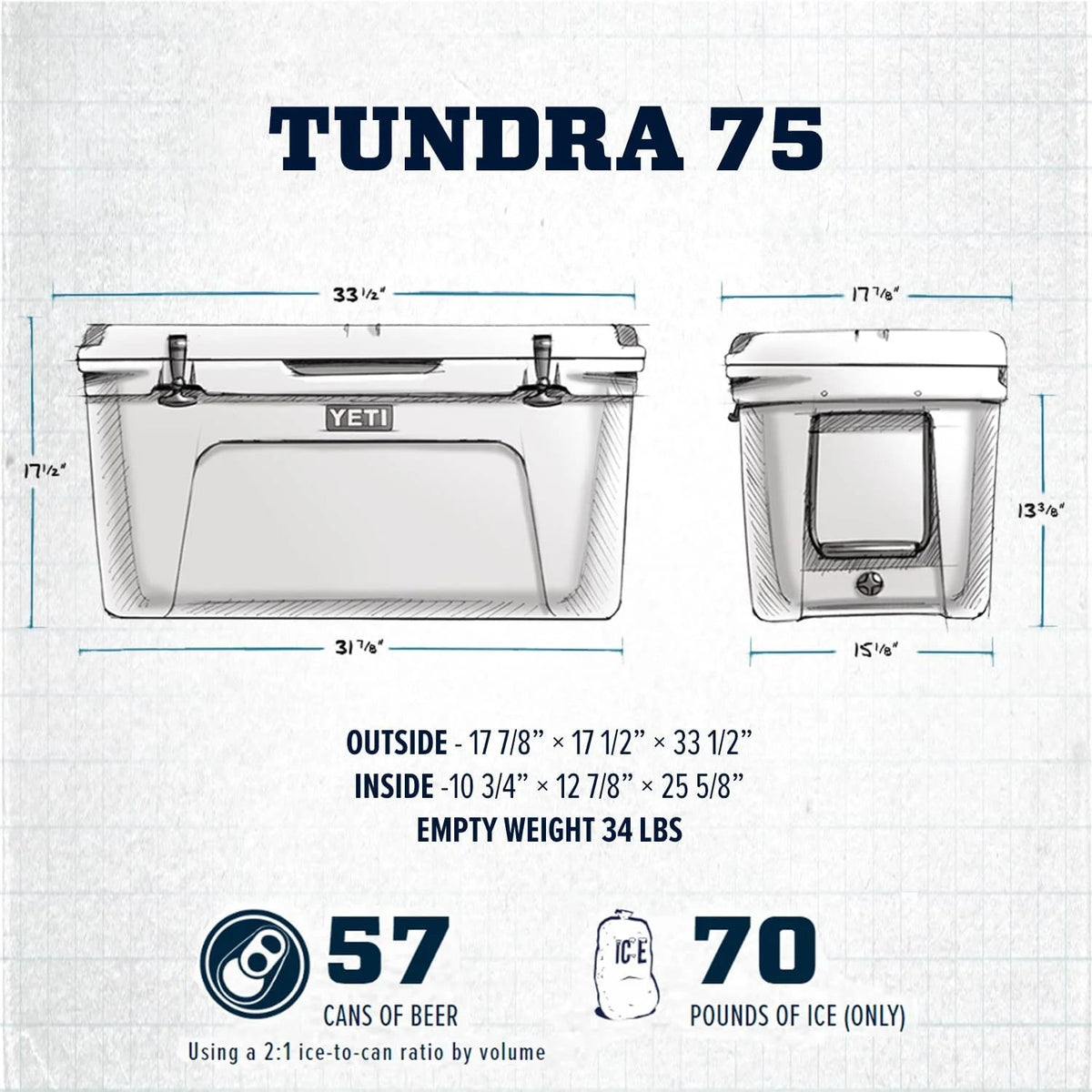 YETI Tundra 75 Cooler, Desert Tan - 100.75010000