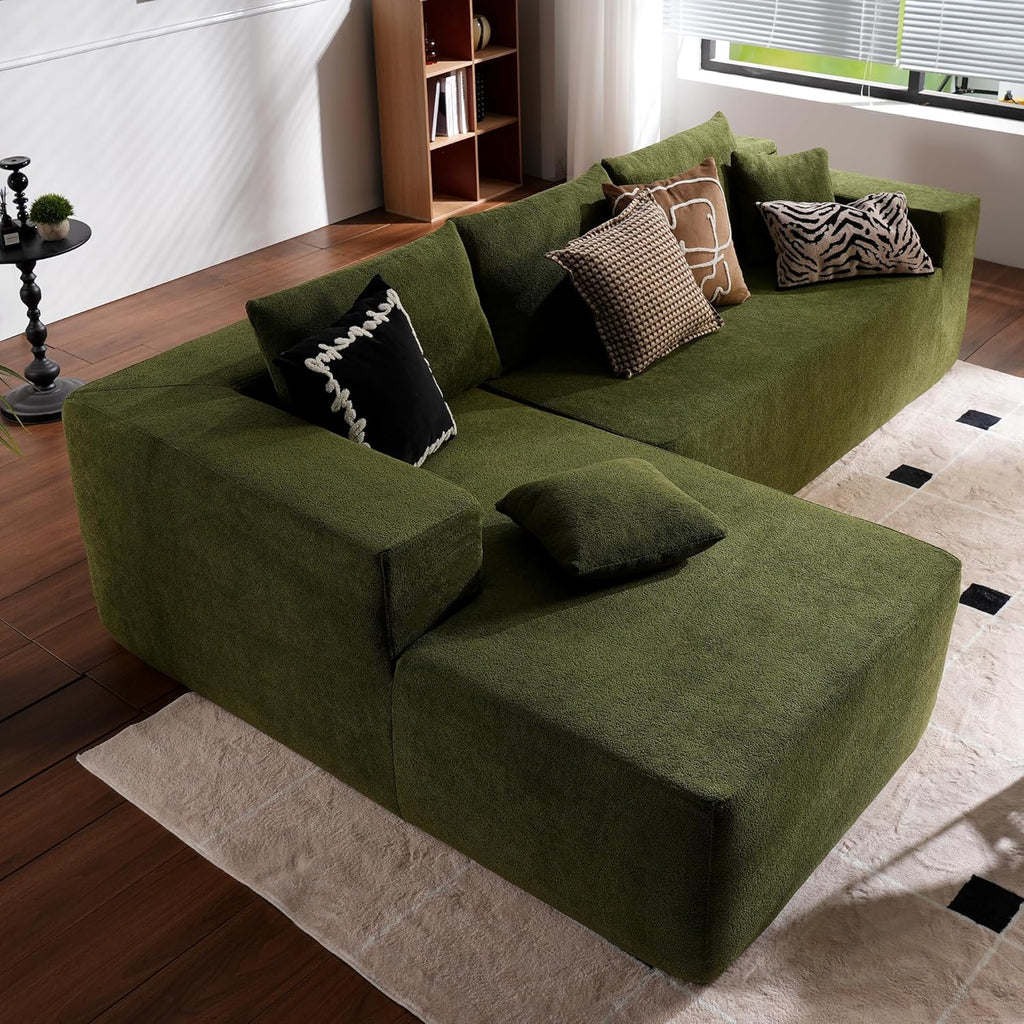 ovios 104in L-Shape Sectional Sofa With Chaise, Grey Plush Corduroy Fabric