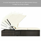 Cushioned Rattan Outdoor Chaise Lounge Chair With Folding Canopy, Flip-Up Tea Table And 5 Positions