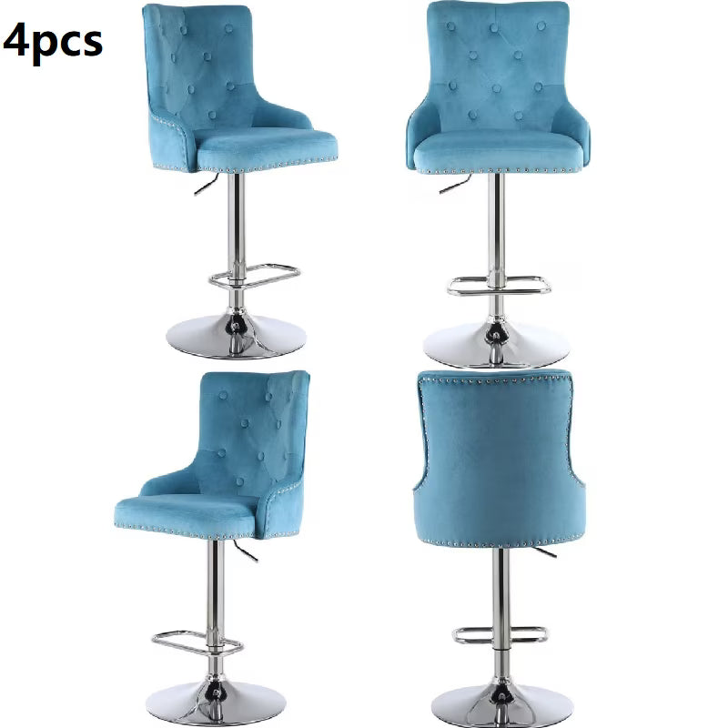Alexent 2-Piece Swivel Bar Stools, Dark Blue, 43.7-51.6 H, 19.3 W x 18.1 D - Silver Footrest
