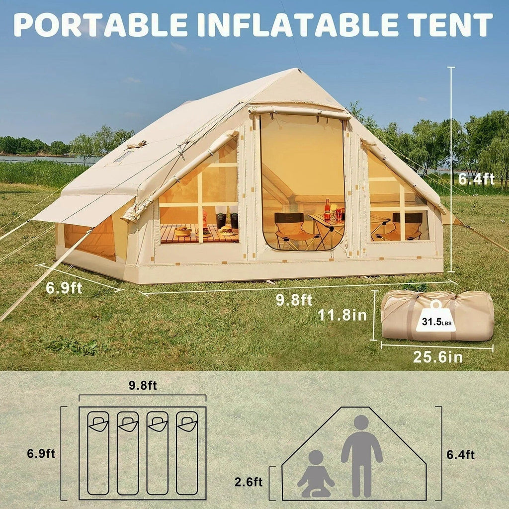 ABORON 6 Person Inflatable Camping Tent With Pump, 10ft x 7ft, 4 Season, Oxford - Glamping Family Tent