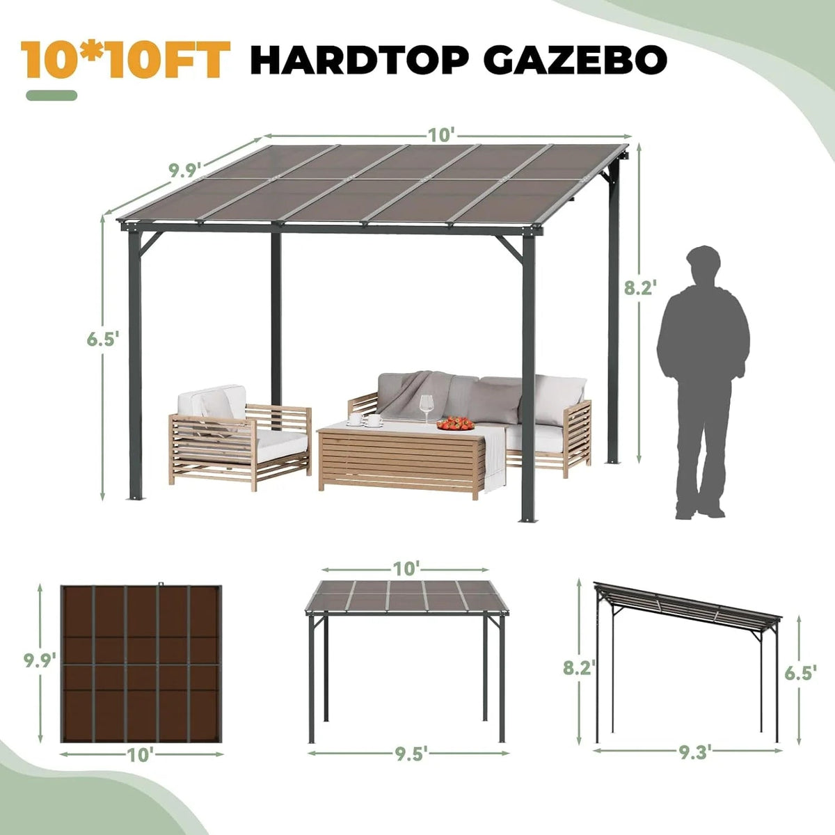 Hardtop Outdoor Pergola Patio Gazebo With Roof, 10x8