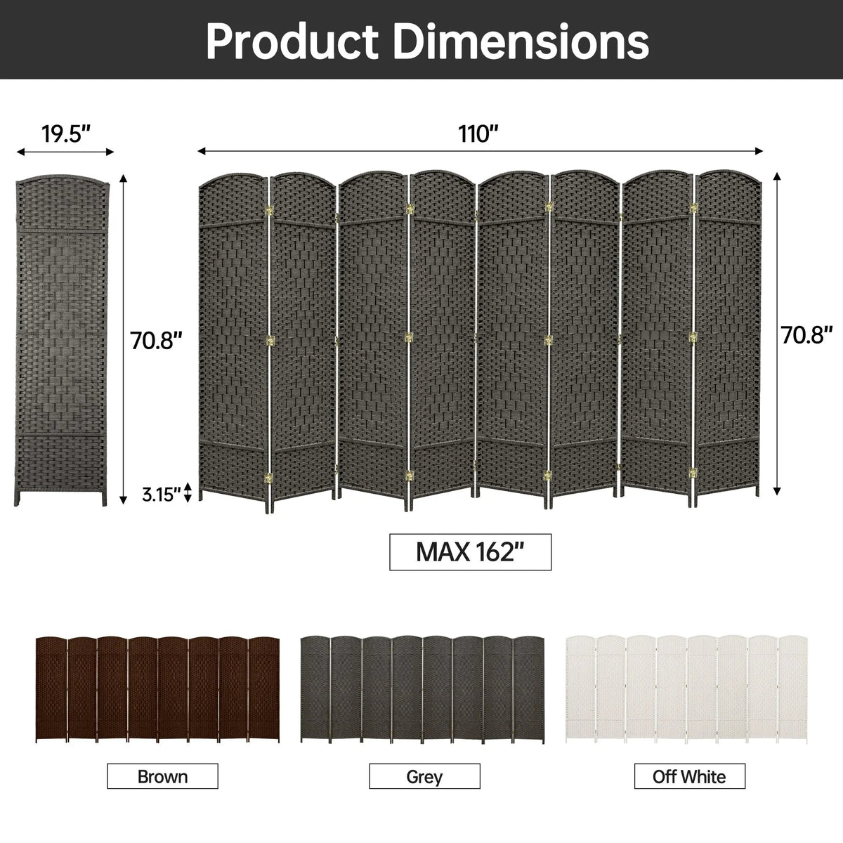 Freestanding Folding Woven Fiber Room Divider Privacy Screen - 6 Ft Tall