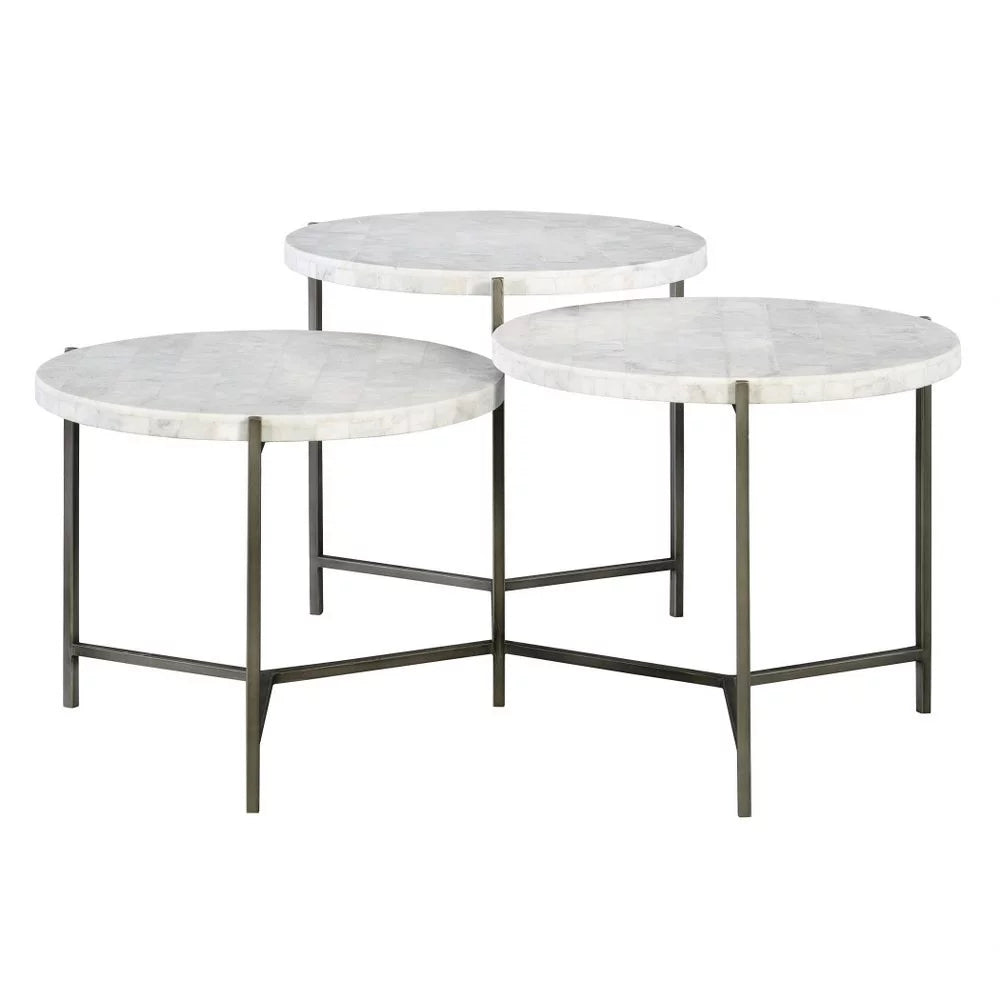 Bailey Street Home 38 inch Tiered Coffee Table, White Venetian Marble/Gunmetal Finish - 208-Bel-3826004