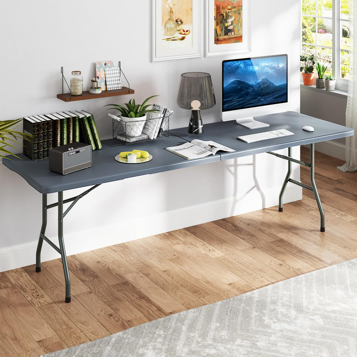 Folding Table With HDPE Top And Handle, 8FT, 96.5 x 29 x 29.5 in, 350 lbs
