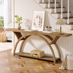 2-Tier Slim Console Sofa Table, Engineered Wood and Metal - 11.81 in D x 70.87 in W x 33.46 in H