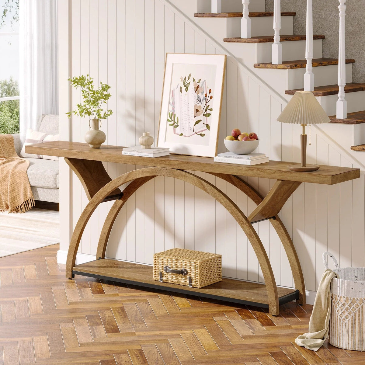 2-Tier Slim Console Sofa Table, Engineered Wood and Metal - 11.81 in D x 70.87 in W x 33.46 in H
